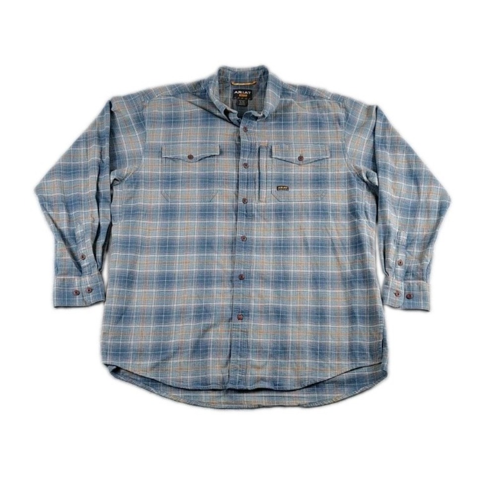 Ariat Rebar Flannel DuraStretch Work Shirt Mens XLarge Blue Plaid Long Sleeve
